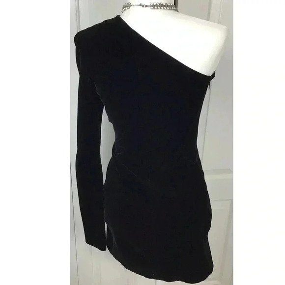 Saint Laurent SZ XS Black One Shoulder Asymmetrical mini Velvet Dress - Picture 6 of 11